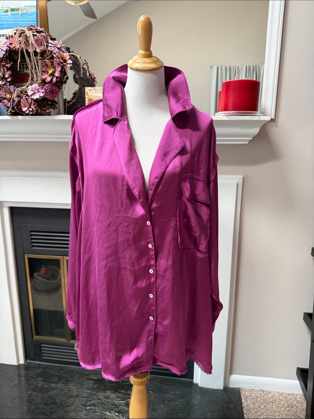 Intimately by Free People Silky Satin Button-Front Women's sleep in Magenta